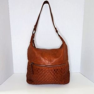 EUC Vilenca Holland woven cognac leather shoulder bag purse Anthropologie